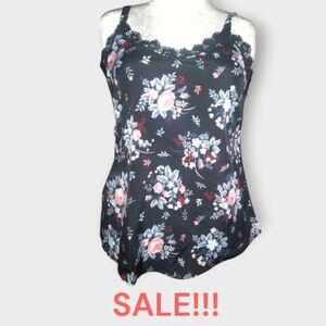 BloomChic, Floral, Cami Tank Top,With Lace Trim, Size M